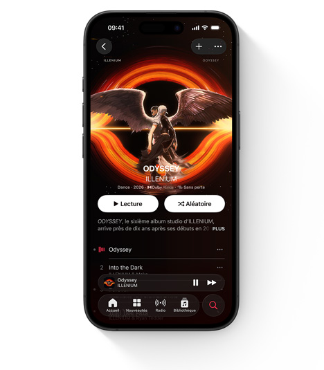 iPhone affichant l’interface d’Apple Music avec une pochette de Karkwa