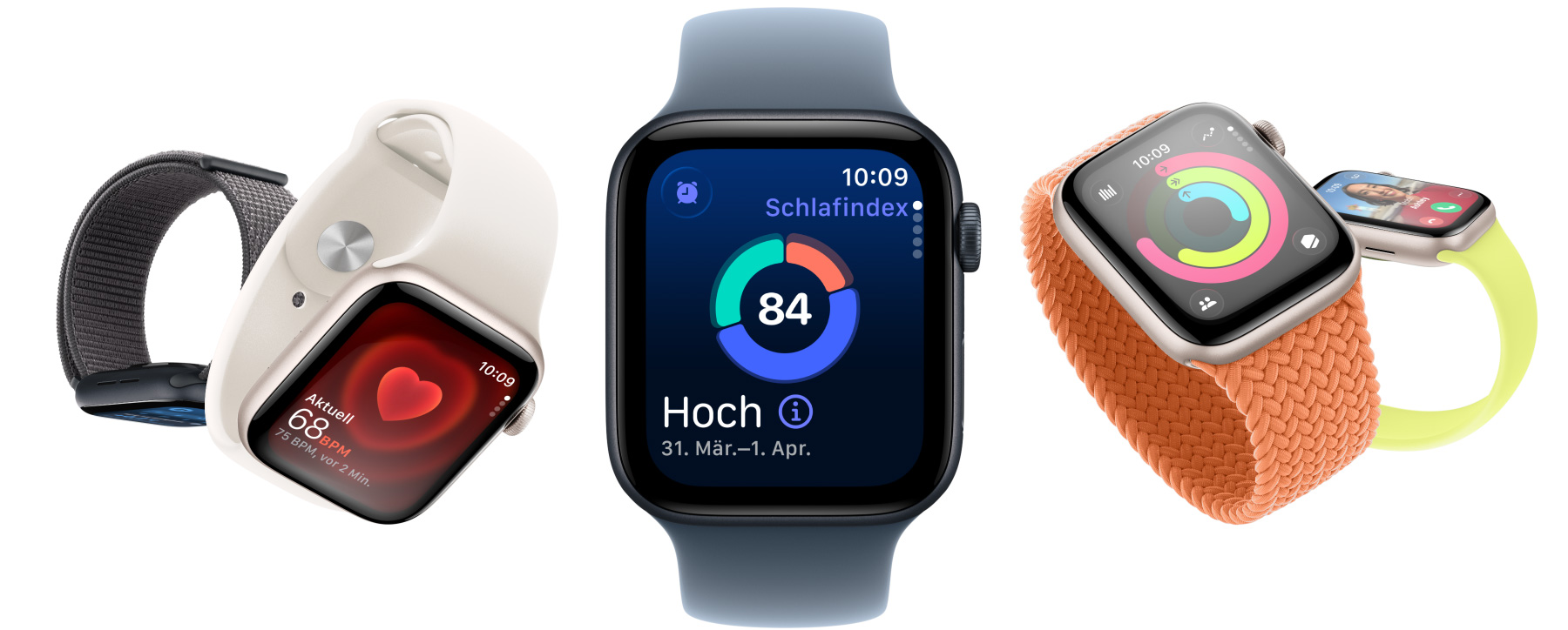 Die Apple Watch SE 3 mit Aluminiumgehäusen ist in Polarstern und Mitternacht erhältlich, mit Apps wie Vitalzeichen, Herzfrequenz und Schlafindex, Aktivitätsringen und eingehenden Anrufen