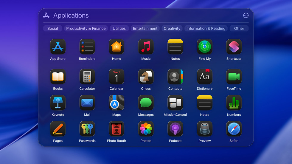 Varios iconos de apps en macOS Tahoe mostrados en formato de cuadrícula.