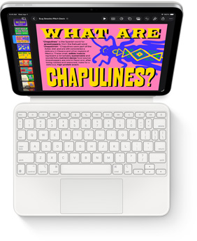 Tampak dari atas iPad dengan Magic Keyboard Folio berwarna putih.