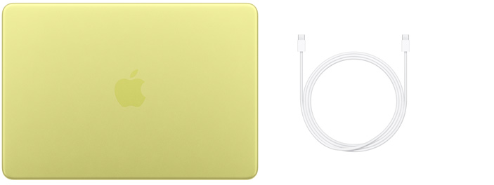 13 colių „MacBook Neo“, USB‑C įkrovimo kabelis ir 20 W USB‑C maitinimo adapteris