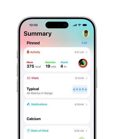 Piesprausts veselības kopsavilkums iPhone tālrunī