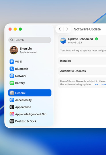 شاشة&nbsp;Mac تعرض تحديثاً مجدولاً للبرامج ضمن إعدادات النظام