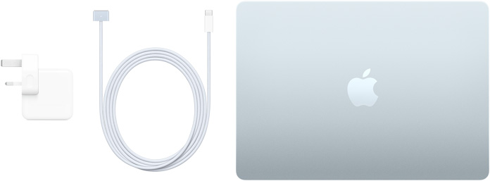 صورة لجهاز MacBook Air مقاس 13 إنش وكابل USB-C إلى MagSafe 3 ومحول طاقة USB-C بقدرة 40 واط