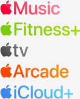Apple Music, Apple Fitness+, Apple TV, Apple News+, Apple Arcade and iCloud+ app icons