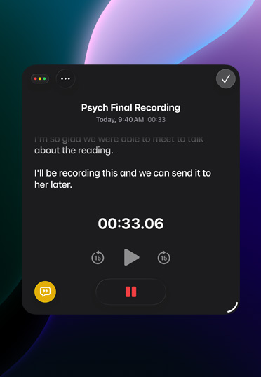 Screen displaying the Notes app recording audio.