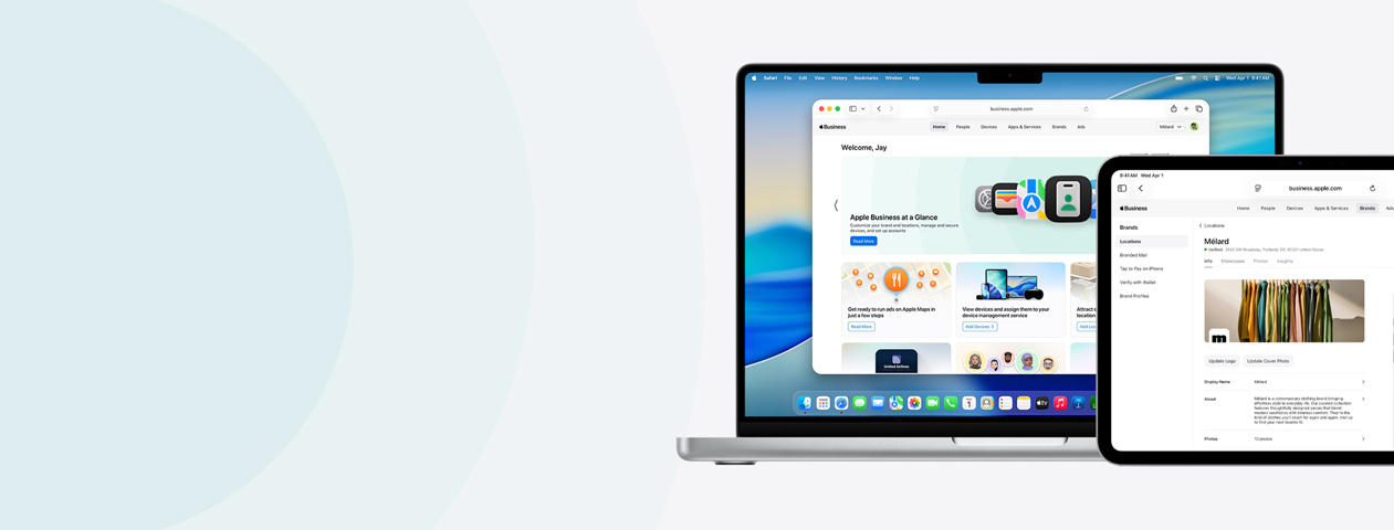 Urządzenia Apple wyświetlające usługi Apple Business