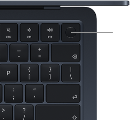 Klávesnica MacBooku Air so zvýrazneným umiestnením tlačidla Touch ID vpravo hore