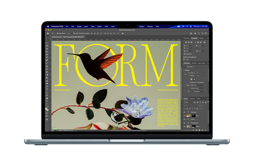 การออกแบบปกวารสารวิทยาศาสตร์ที่สร้างขึ้นใน Adobe Photoshop บนหน้าจอ MacBook Air