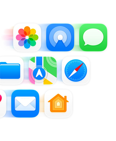 Mesajlar, Safari ve Mail gibi uygulama simgelerinden oluşan ızgara