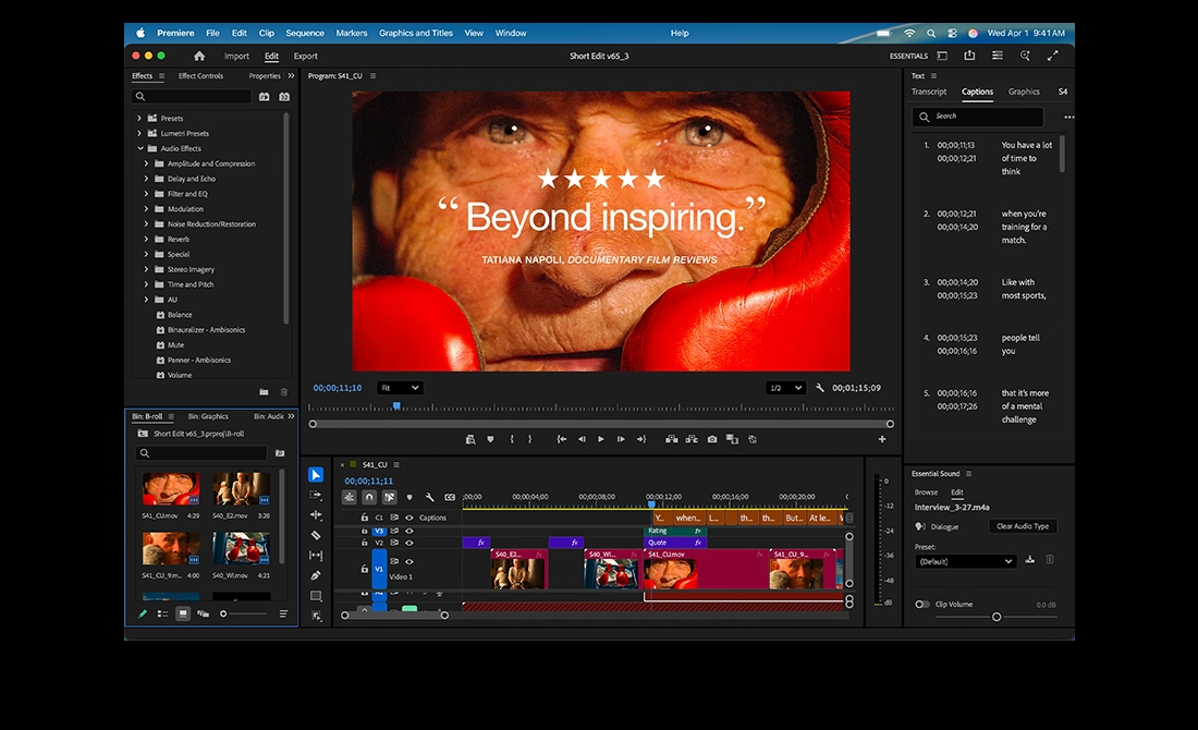 MacBook Pro 螢幕顯示在 Adobe Premiere 中剪輯影片的畫面