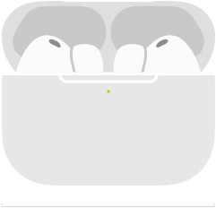 AirPods Pro 3 裝在 MagSafe 充電盒 (USB-C) 內的草圖，展示圓弧狀的充電盒外觀、LED 電源指示燈及上蓋打開的充電盒，並以公釐和吋為單位標示寬度