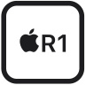 모서리가 둥근 정방형 그래픽 안에 Apple 로고가 있고, 그 옆에는 R1이라는 텍스트가 적혀 있습니다