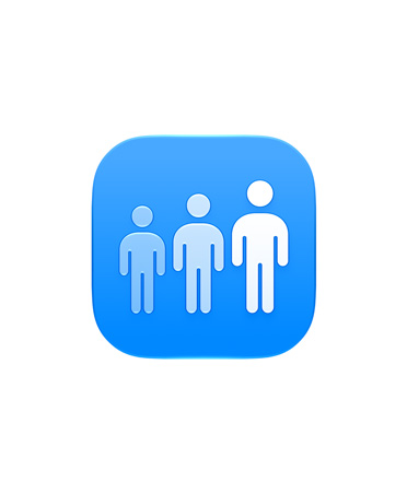Badge containing icons of three kids, becoming taller from left to right, representing parents' ability to customize app access by age.