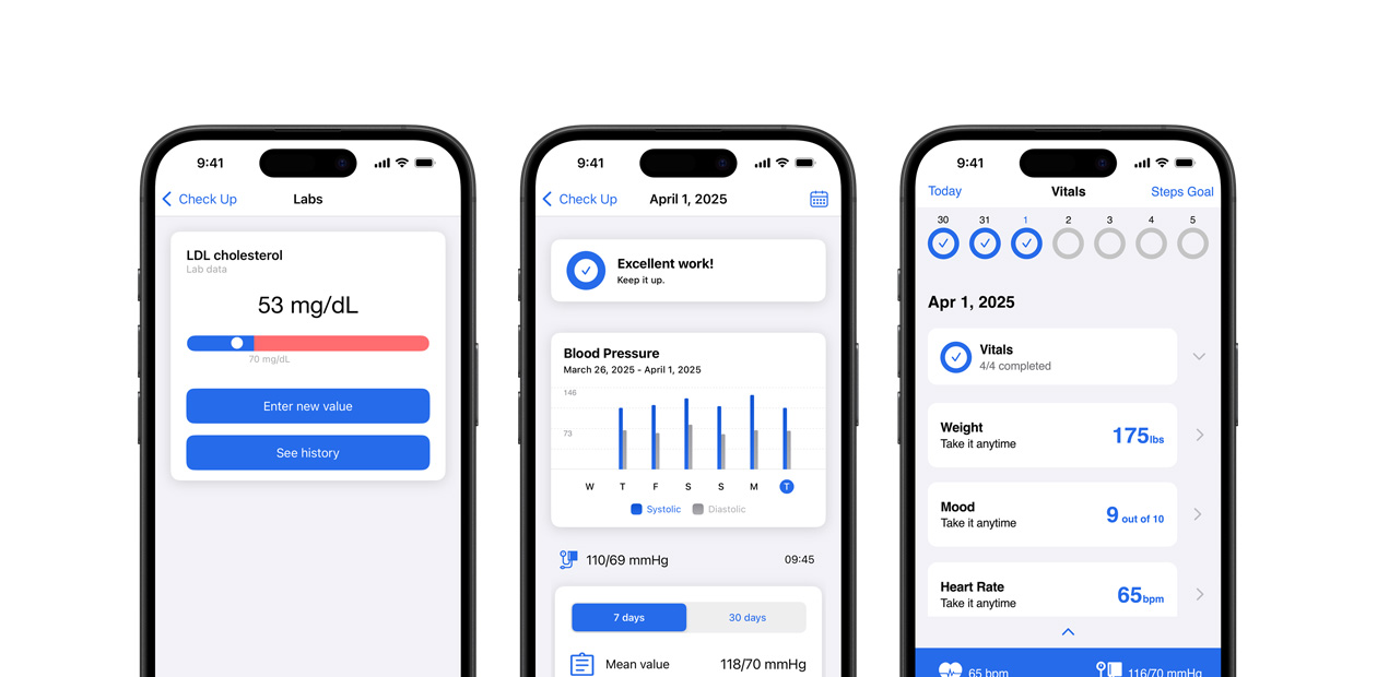 iPhone hiển thị các tính năng của ứng dụng Corrie Health.