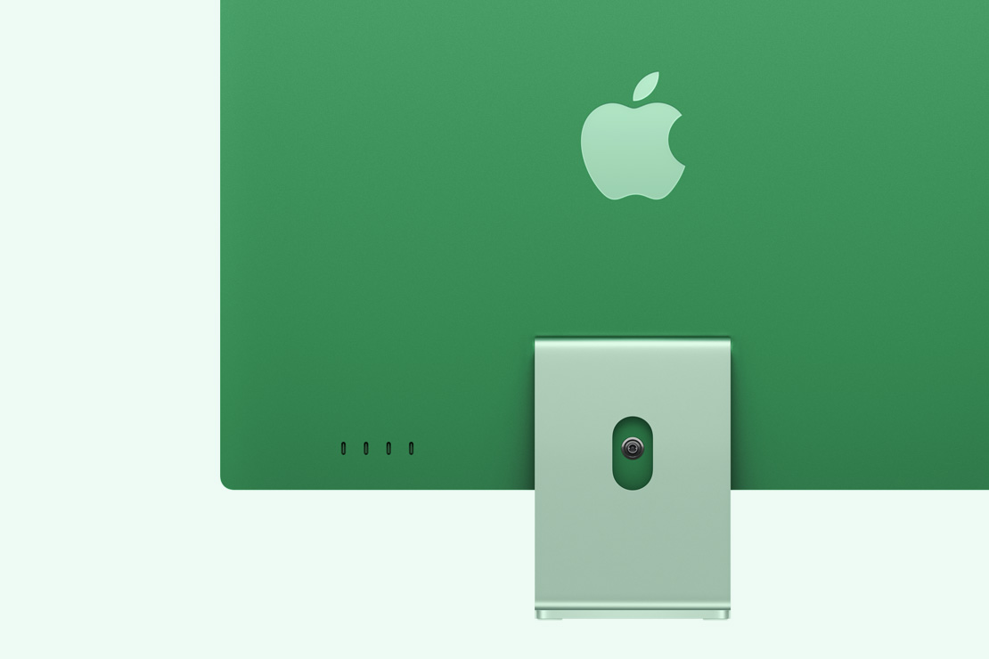 Vista posterior de una iMac verde, que destaca los cuatro puertos USB-C