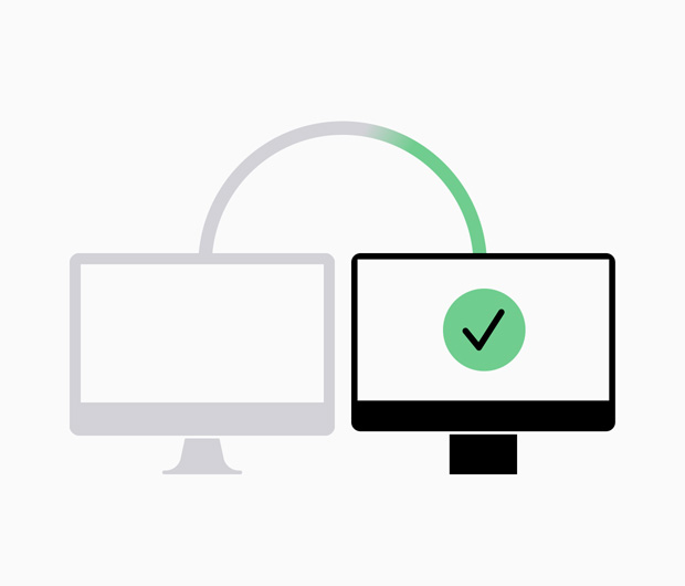 Ilustración simple que muestra la transferencia de datos a una nueva laptop.