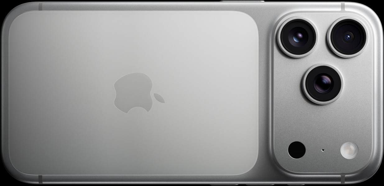iPhone 17 Pro, argent, face arrière, système caméra pro, 3 objectifs, micro, flash