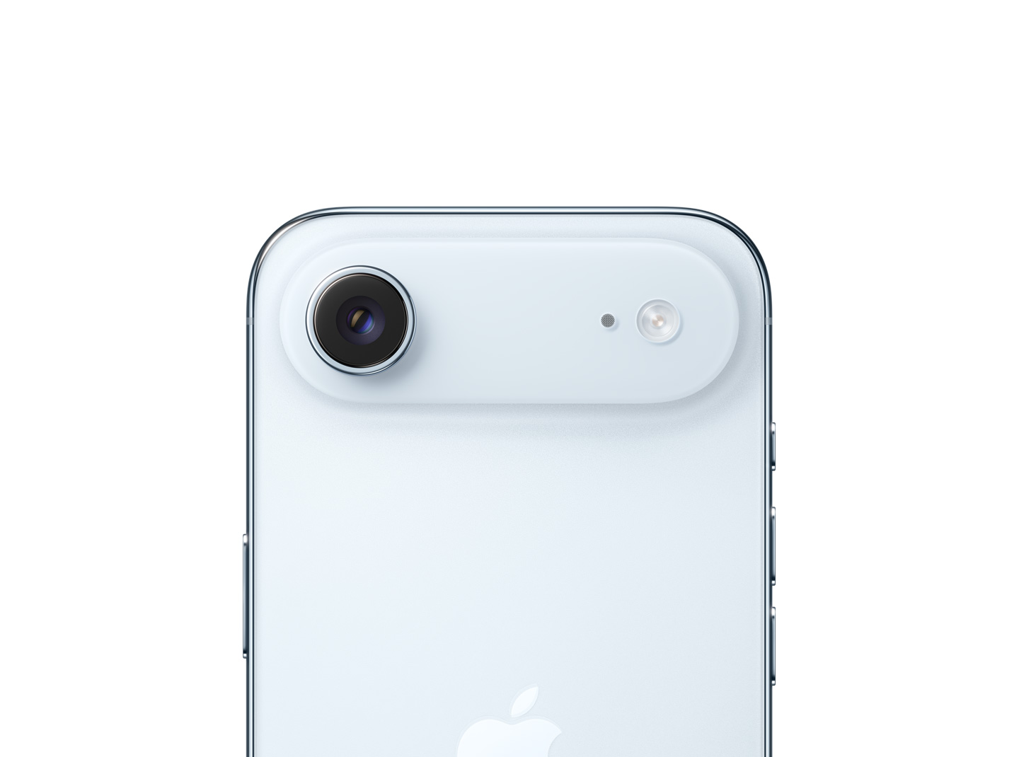 Gök Mavisi iPhone Air’in arkadan dış görünümü, üst kısımdaki plato alanında Fusion Ana kamera sistemi