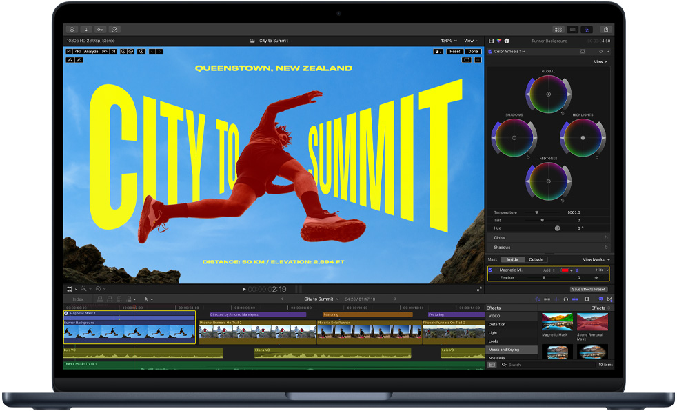 Das MacBook Air zeigt Videoschnitt, um die Fähigkeiten des M5 Chip zu veranschaulichen