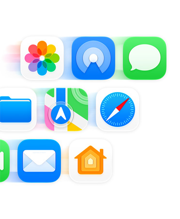 Grid of app icons including Messages, Safari, and Mail